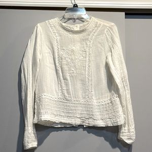 Zara white light weight soft linen blouse with embroidery